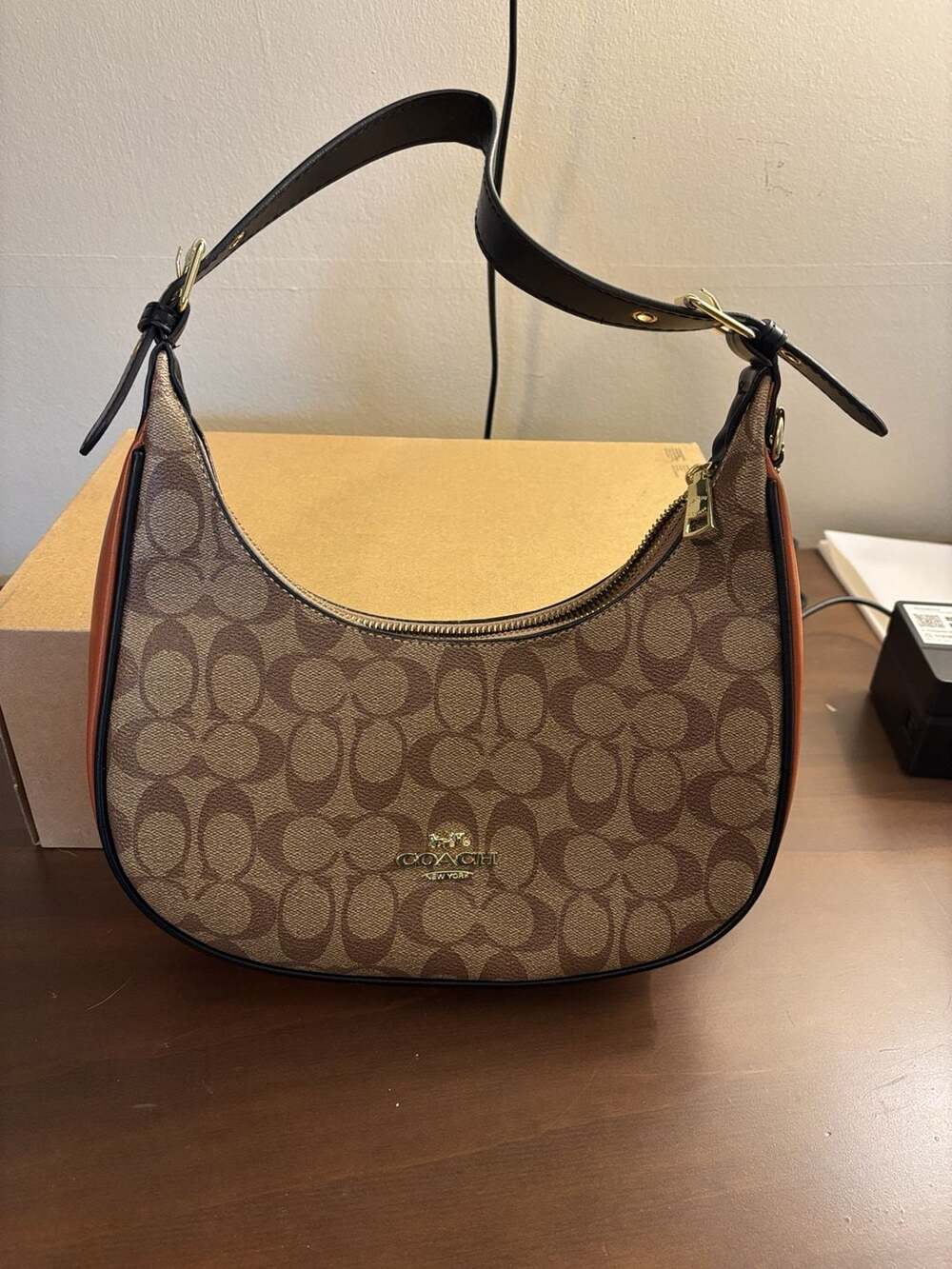 Coach Signature Canvas Demi Shoulder Bag Brown Tan